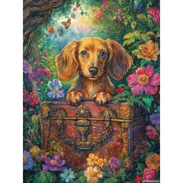 Imagem de Pintura de diamante DIY Dachshund 30,5 x 40,6 cm, kits de broca redonda completa, arte em mosaico para adultos, relaxar, decoração de parede, presente de festival