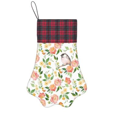 Imagem de SKKNT Meias de Natal com estampa de flores e pássaros, animais de estimação, decoração de Natal, cães, gatos, árvores, doces, presente, conveniente