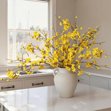 Imagem de florisso 6 peças de ramos artificiais de flor de cerejeira decoração interna de primavera, flores falsas, 87,5 cm, hastes longas, ameixa, plantas de pêssego, seda de toque real para casamento, casa