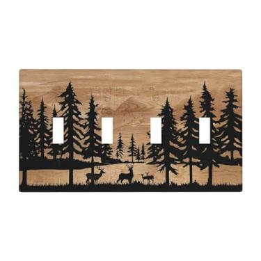Imagem de ybclf Capa de interruptor de luz de madeira rústica para casa de fazenda, 4 gangues, quadriciclo, pinheiro, campo, placa decorativa para cozinha, quarto