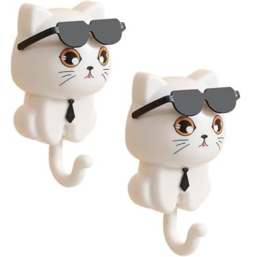 Imagem de Ganchos de Gato Bonito, Ganchos de Parede de Animais de Estimação de Desenho Animado Organizadores de Parede de Gato Autoadesivo para Chave, Bolsa, Chapéu, Toalha, Casacos, Chapéu " (Branco)