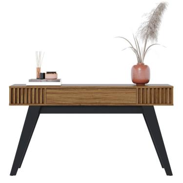 Imagem de Aparador 1 Gaveta 4 Pés Em Madeira C/ Ripado Artesanal Ravena Noce Milano / Preto Fosco