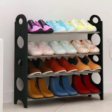 Imagem de Sapateira 12 Pares Grande Ampliavel Empilhavel Estante Desmontavel 4 Prateleiras Em Aluminio Organizadora Preta