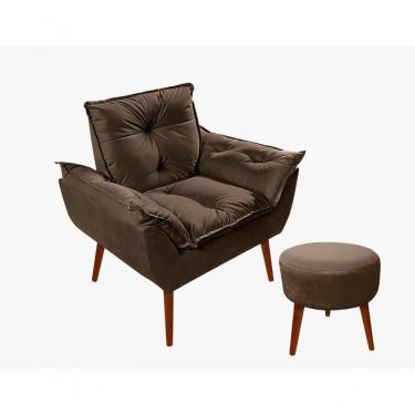 Imagem de Kit C-01 Poltrona Opala + 01 Puff Redondo Danny Suede Marrom