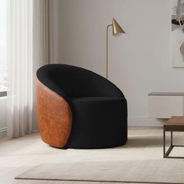 Imagem de Poltrona Sala Orgânica Lua Fixa Sintético Pu Nozes/linho D03 - D'rossi Cor Preto