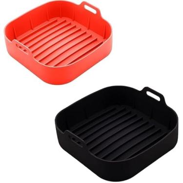 Imagem de Kit 2 Formas de Silicone para Airfryer 16,5 x 16,5 cm – Quadradas com Alças, Antiadherentes, Reutilizáveis, Resistentes a Altas Temperaturas e Fáceis de Limpar – Premium