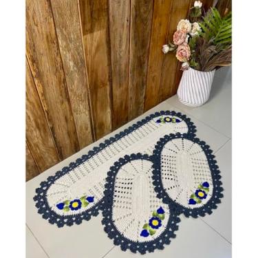 Imagem de Kit Tapete e Passadeira Cozinha Oval 3 Peças Cristal Bordado (Chumbo)