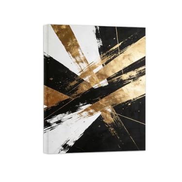 Imagem de Impressões abstratas em tela-Quadro texturizado para parede-Preto branco e dourado-Pintura moderna para sala de estar 80x105cm Tela Embrulhada