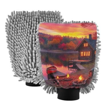 Imagem de ODAWA Luvas de lavagem de carro de chenille, luva de espuma de canhão de cabine de lago, 18 cm x 26 cm (pacote com 2)