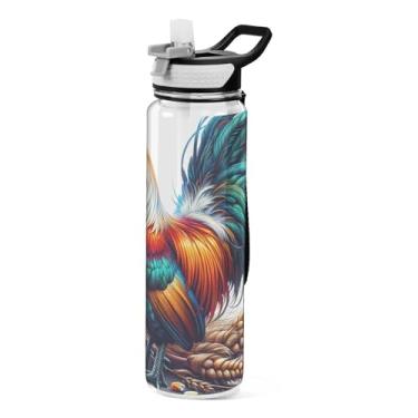 Imagem de ODAWA Garrafa de água esportiva branca Farm Rooster de 946 ml com canudo reutilizável