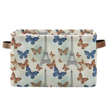 Imagem de Cestas para organização – Caixas de armário dobráveis de 36 cm x 26 cm para prateleira de armário e organização de casa Torre Eiffel de borboleta vintage, pacote com 1