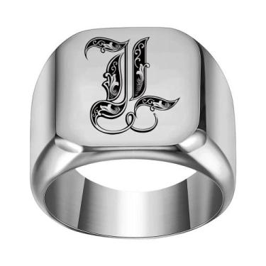 Imagem de Moda 26 inglês inicial titânio aço masculino anel para homens retro pu