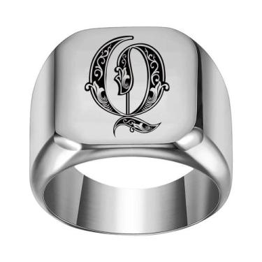 Imagem de Moda 26 inglês inicial titânio aço masculino anel para homens retro pu