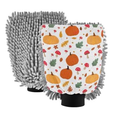 Imagem de ODAWA Luvas de lavagem absorventes de microfibra para lavagem de carro, luvas de canhão de espuma sem riscos de outono, 18 x 26 cm (pacote com 2)