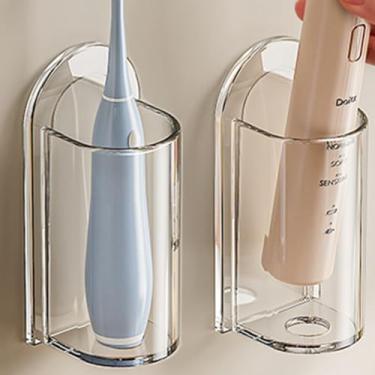 Imagem de Suporte de escova de dentes elétrica, pacote com 2, suporte transparente montado na parede com adesivo, organizador de banheiro ventilado para secagem rápida