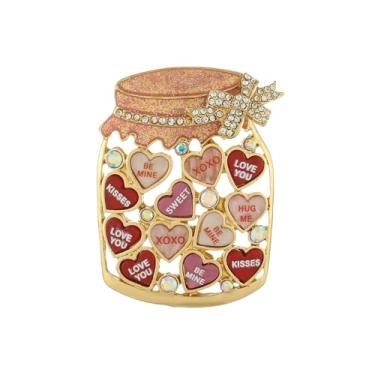 Imagem de Firopia Broche de coração de dia dos namorados para mulheres | Pinos de caixa de presente de coração vermelho para mulheres | Acessórios para festa de casamento dos namorados presente, Strass