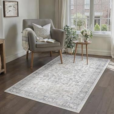 Imagem de PureCozy Tapete de entrada cinza 10 x 15 cm, tapete vintage, para uso interno, escritório, lavável, entrada, pequeno, pilha baixa, tradicional, envelhecido, retrô, destaque, boho, antiderrapante