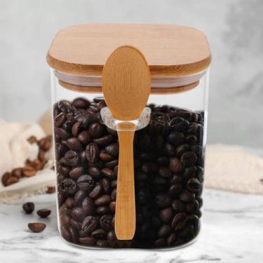 Imagem de POTE HERMÉTICO DE VIDRO C/ TAMPA DE BAMBU E COLHER - PORTA MANTIMENTOS
