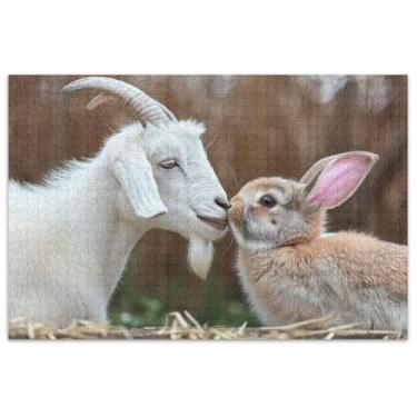 Imagem de Cabra coelho beijando quebra-cabeça engraçado 500 peças adultos pintura de arte floral quebra-cabeças duros elefantes brancos presentes para adultos