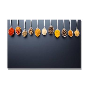 Imagem de NHLDZYH Arte de parede em tela colorida para especiarias e colher de tempero | Decoração de cozinha vintage | Arte moderna para casa e sala de jantar. C33. 80 x 120 cm - 31,5 x 47,3 pol. Somente tela