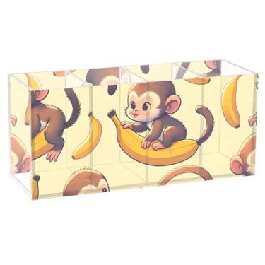 Imagem de TSENQUE Porta-lápis engraçado para arte de mesa, macaco fofo, banana, bege, porta-lápis, organizador de canetas, 20 x 6,3 x 9 cm