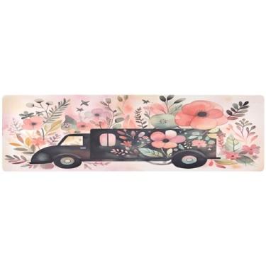 Imagem de Butterflies Flowers Black Spring Truck Tapete de mesa longo, tapetes quentes para bancada, tripé decorativo