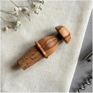 Imagem de Rolhas de garrafa de vinho de madeira de oliveira, copo de vinho, suporte de garrafa de contrapeso (marrom, cogumelo)