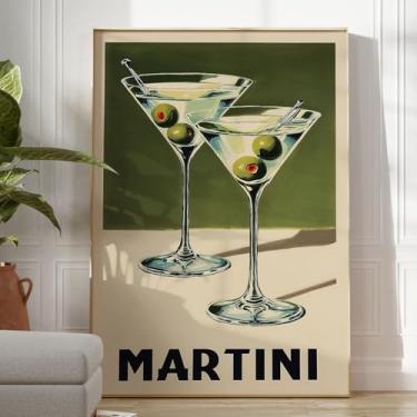 Imagem de BACJUOPLDArt Óculos de Martini Arte de Parede Moderna Preppy Estética Pôsteres Modernos Pintura Estética Martini Pôster Minimalista Imagem de Coquetel para Bar Carrinho Cozinha 40 x 61 cm Sem Moldura
