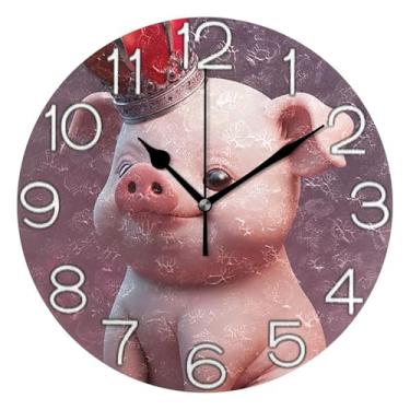 Imagem de GAIGEO Relógio de parede analógico decorativo quarto cozinha relógio operado por bateria, arte de parede boho, decoração de casa, coroa de porco fofo, rosa, 25 cm, ponteiros pretos