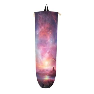 Imagem de Céu cósmico com várias estrelas e nebulosas, pacote com 2 porta-sacolas de supermercado, suporte de saco de plástico de supermercado, cozinha