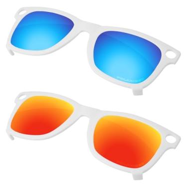Imagem de Firtox Clipes polarizados unissex para Ray-Ban Meta Wayfarer RW4008 (tamanho M 53-22), proteja seus olhos - moldura branca - azul gelo e vermelho laranja
