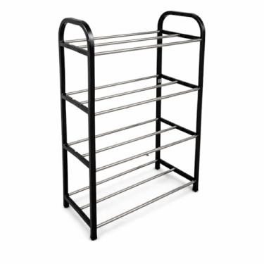 Imagem de Sapateira 4 Andares em Inox e Plástico, Organizador de Calçados com Estrutura Metálica,Sapateira Organizadora 4 Andares Inox Compacta Porta Closet Lavanderia, 41x19x58.5cm