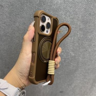 Imagem de Capa com suporte giratório 360° para iPhone 13, 12, 14, 15, 16 Pro Max, 14, 15, 16 Plus, capa anti-impacto com airbag e alça de pulso, dourada, para iPhone 14 Plus