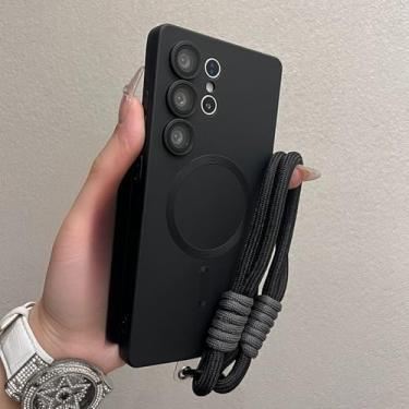 Imagem de Capa de silicone líquido fashion para Samsung Galaxy S25 Ultra S25 Plus S21 S22 S23 S24 Ultra, película com lente e pulseira, preta, para Samsung S23 Ultra