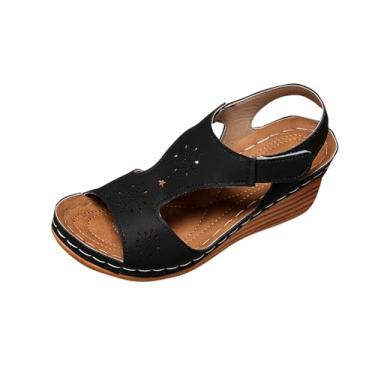 Imagem de Pantufas femininas modernas, casuais, estilo verão, cor sólida, boca de peixe, sola grossa, Preto, 34