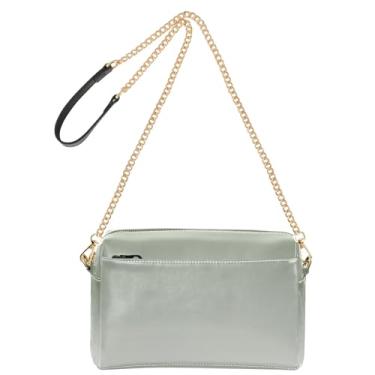 Imagem de Joitme Bolsa tiracolo feminina verde e branca com gradiente de fumaça camuflada, bolsa de ombro de couro sintético com alça de corrente, bolsa de telefone fofa