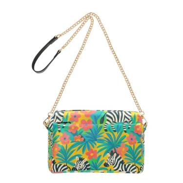 Imagem de Bolsa feminina abstrata zebras folhagem tropical bolsa transversal de couro PU bolsa de ombro com alça de corrente bolsa para celular fofa