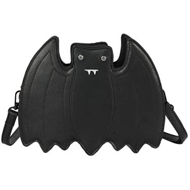 Imagem de QZUnique Bolsas de Halloween Góticas Novidade Bolsa de Ombro Abóbora Caixão Caveira Morcego Bolsa Transversal Festa Presente Doce, J-preto-grande, One Size