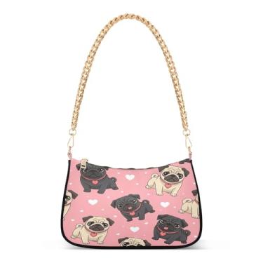 Imagem de Linda bolsa de ombro com corrente rosa, bolsa feminina Hobo, bolsa moderna para uso diário e festa