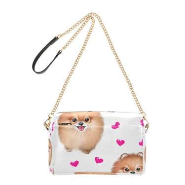 Imagem de Joitme Bolsa de ombro feminina transversal para celular, fofa, cachorros, corações, branco, couro, poliuretano, bolsa de ombro com alça de corrente