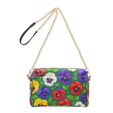 Imagem de Joitme Bolsa feminina transversal para celular linda alça de corrente de couro PU bolsa de ombro colorida flores amor-perfeito
