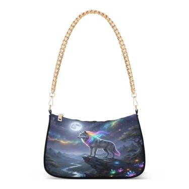 Imagem de Bolsa de ombro Cool Wolf Neon Art com corrente, bolsa de mão Hobo feminina artística para uso diário e noturno