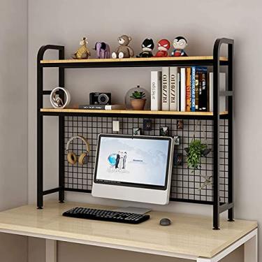 Imagem de Estante de mesa de 2 camadas para mesa de computador - estante de mesa ajustável, rack de exibição de armazenamento de mesa de grade, prateleira organizadora moderna de ferro forjado, para escritório