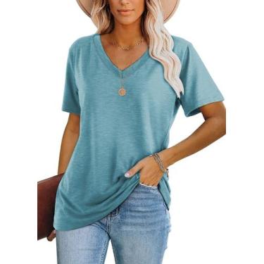 Imagem de Camiseta feminina Lunivop com decote em V de manga curta azul marinho 