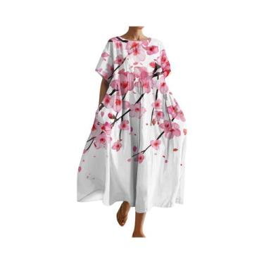 Imagem de Vestido Maxi Floral De Tamanho Grande Para Mulheres, Decote Redondo, M