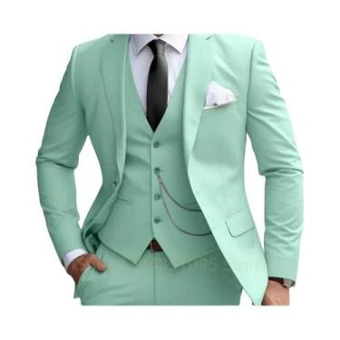 Imagem de Terno Masculino Slim Fit Verde Menta De 3 Peças Com Lapela Notch, Blaz