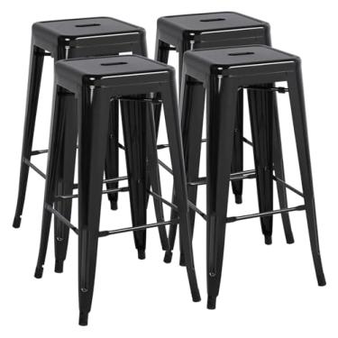 Imagem de WYNSJDBB Cadeira de bar, 76 cm de altura, bancos de bar ergonômicos, conjunto de 4, cadeiras de bar industriais empilháveis modernas para ambientes internos e externos, banco de pés, preto