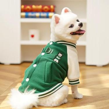 Imagem de Jaqueta de beisebol para cães pequenos outono inverno – Casaco de lã para cães e gatos, roupa universitária quente com anel de coleira para pelúcia, corgi, gatos sem pelos, roupas para filhotes