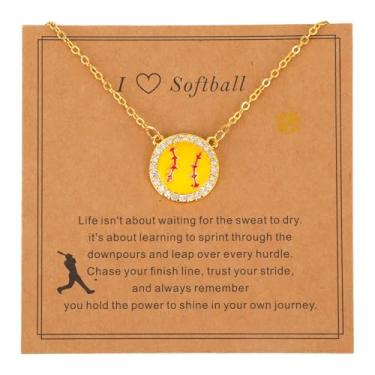 Imagem de Colar Pingente Bola Esportiva, Moda Dourado Colar com Pingente Temático de Esportes com Cartão Acessório de Joalheria Delicado para Mulheres e Homens (Beisebol)