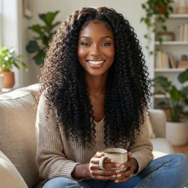 Imagem de Peruca de cabelo humano ondulada frontal de 66 cm de densidade 200% pré-arrancada sem cola para mulheres uso diário e festa